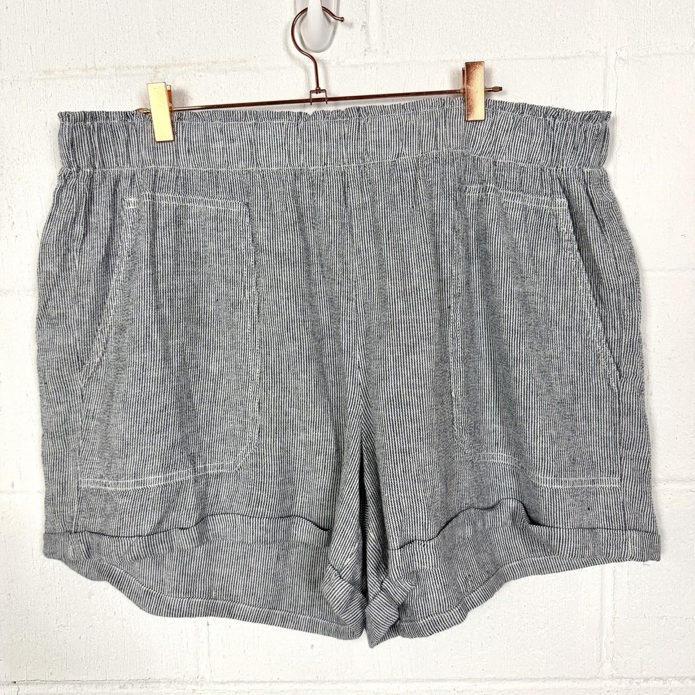 Briggs Pull On Linen Blend Shorts Blue Stripe Coastal‎ Beach Summer Neutral XXL